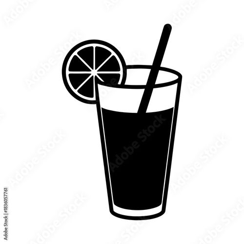 Refreshing Lemonade Glass Icon with Lemon Slice Isolated on White.