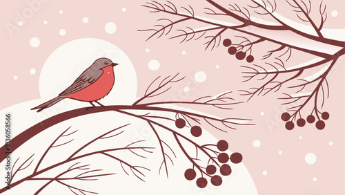 Winter Christmas vector background, snowy pine forest, soft snowflakes falling, serene holiday scene, high-resolution, elegant, clean, festive and professional design.