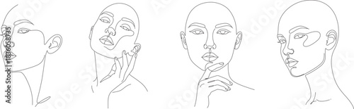 Set of Four Continuous Line Art Female Portraits for Beauty and Wellness