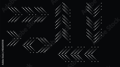 Abstract digital arrows created from glowing dots in all directions