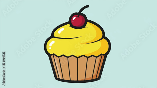Delicious Yellow Cupcake with Cherry on Top.