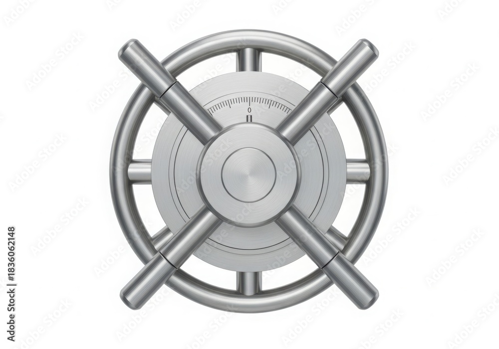 Fototapeta premium Silver vault door handle isolated on white background