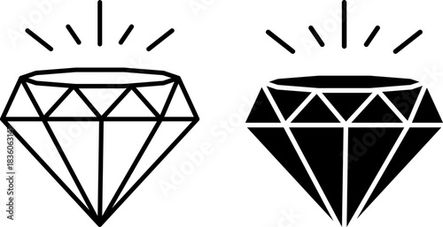 Two stylized diamond icons one outline one solid black
