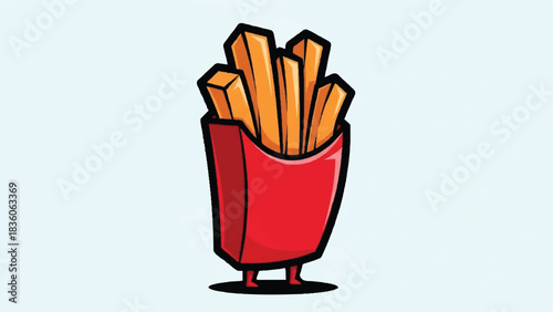 Cartoon French Fries in Red Container with Legs.