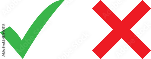 Green check mark and red cross symbols on white background