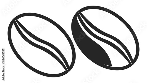 Modern coffee bean icons for cafe branding, delicious flavor, and rich aroma – perfect for menu designs and coffee shop promotions, black and white style