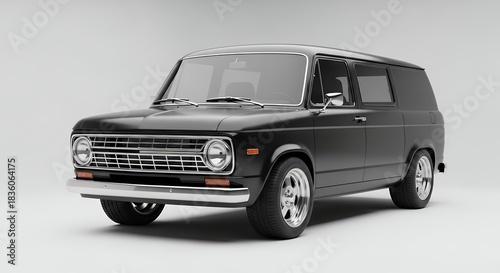 Classic black van isolated on white background detailed rendering