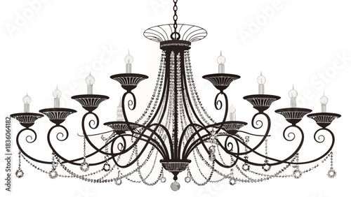 Elegant chandelier lighting fixture with ornate details and crystal accents provides sophisticated vintage charm for upscale interior design projects