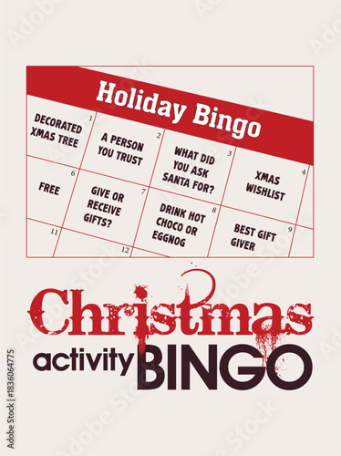 Christmas bingo card template designed for holiday parties and family gatherings