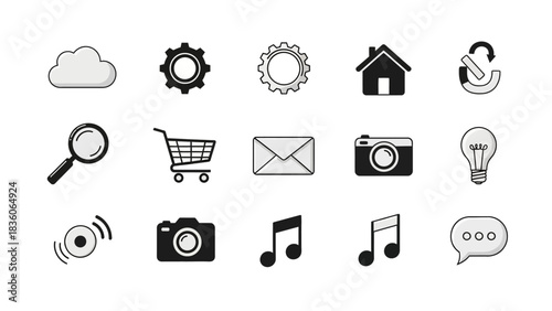 Vector set of icons and symbols for web, mobile application, e-commerce, shopping cart, sale, home, mail, and business website design illustration