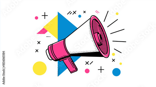 Colorful Megaphone Burst: Vibrant Pop Art Illustration for Marketing, Advertising, and Promotion Campaigns