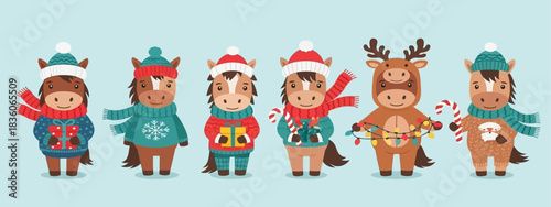 Winter Ponies in Sweaters Festive Christmas Horse Characters