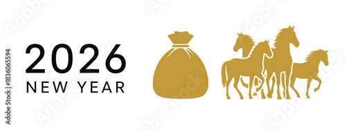 Golden Horses and Riches 2026 Chinese New Year Illustration for Fortune