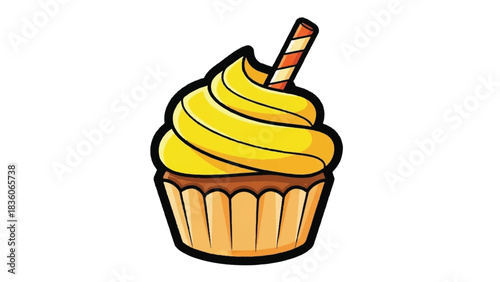 Delicious Yellow Cupcake with Wafer Stick Topping.