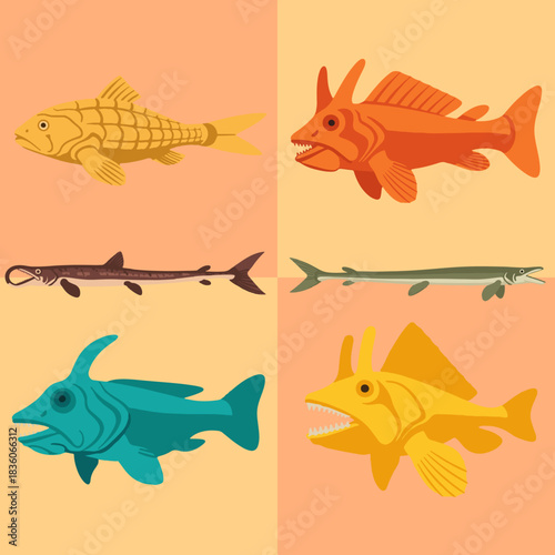 set illustration vector graphic of ancient fish species