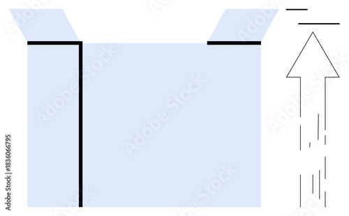 Innovation, growth, new ideas, opportunities, expansion transformation. Open box with an upward arrow. Innovation and growth concept. Line metaphor. Simple line icons
