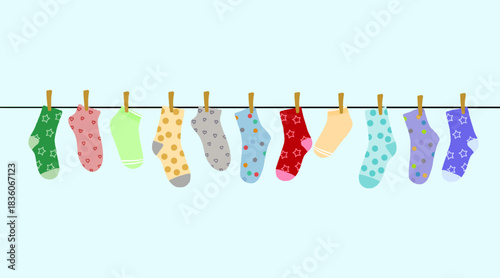 Colorful Assorted Socks Flat Lay Clipart Set With Polka Dots Stripes Stars Hearts Fun Playful