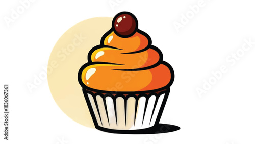 Delicious Orange Cupcake with Cherry Topping.