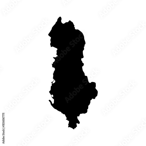 Albania silhouette map. Albania map vector. Albania map on white background for educational materials, infographics, presentations, data visualization, travel graphics, and digital mapping projects