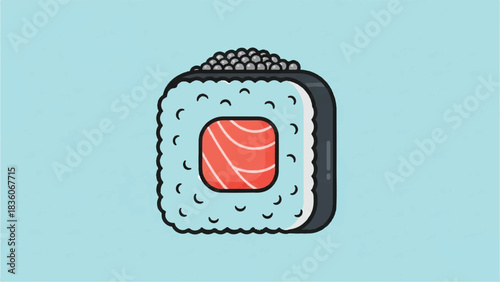 Delicious Salmon Sushi Roll with Black Caviar Topping.