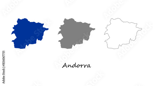 Andorra map set. Andorra map vector on blue, gray, and outline. Andorra map for educational materials, infographics, presentations, data visualization, travel graphics