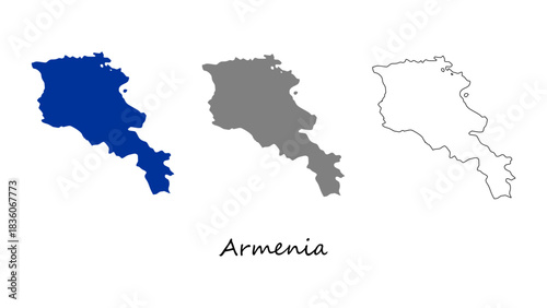 Armenia map set. Armenia map vector on blue, gray, and outline. Armenia map for educational materials, infographics, presentations, data visualization, travel graphics