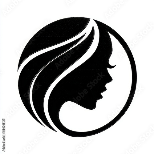 Woman's profile silhouette logo, black and white, representing beauty and fashion