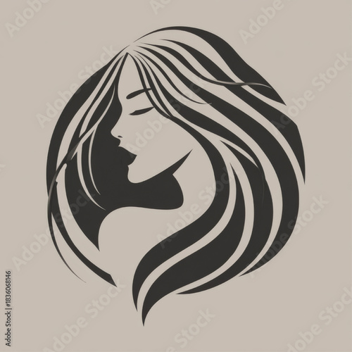 Elegant woman's profile, monochrome, representing a beauty salon or cosmetics brand