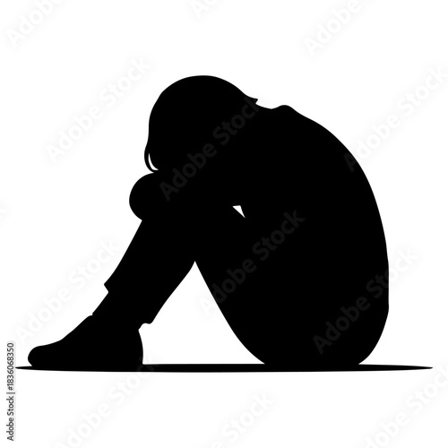 Depressed Figure Silhouette – Heartbroken Sitting Pose Artwork
