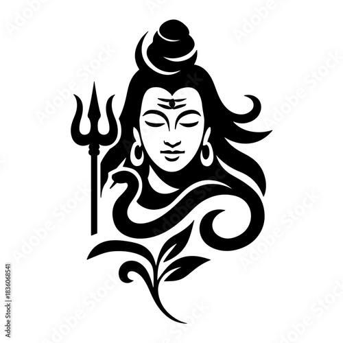 Lord Shiva Illustration – Trishul and Snake Hindu Deity Vector Art
