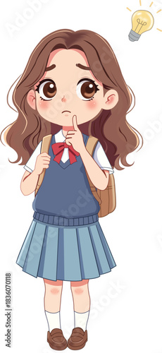 Schoolgirl thinking and having Idea