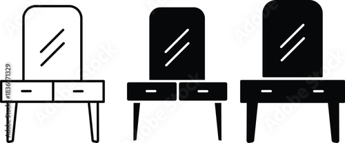 Elegant Bedroom Furniture Dressing Table Vanity with Mirror Vector Silhouette and Pictogram.eps
