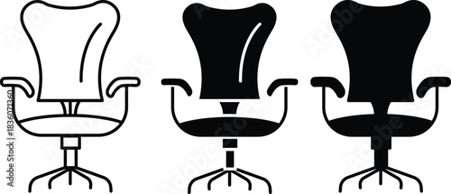 Comfortable Modern Swivel Ergonomic Armchair Office Furniture Vector Silhouette and Pictogram.eps