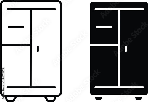 Furniture Storage Cabinet Wardrobe or Clothing Closet Vector Silhouette and Pictogram.eps