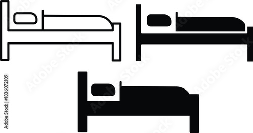 Minimalist Modern Bedroom Furniture Single Size Bed Vector Silhouette and Pictogram.eps