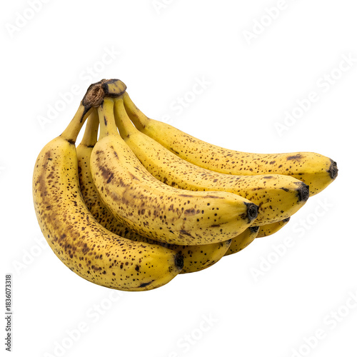 Bunch of ripe bananas with brown spots isolated on transparent background