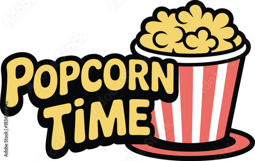 Popcorn Time Fun Movie Night Vector Illustration with Retro Typography and Cinema Snack Icon