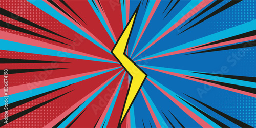 Blank comic cartoon versus background with thunder lightning. empty dialog background thunder lightning. Comic background cartoon style