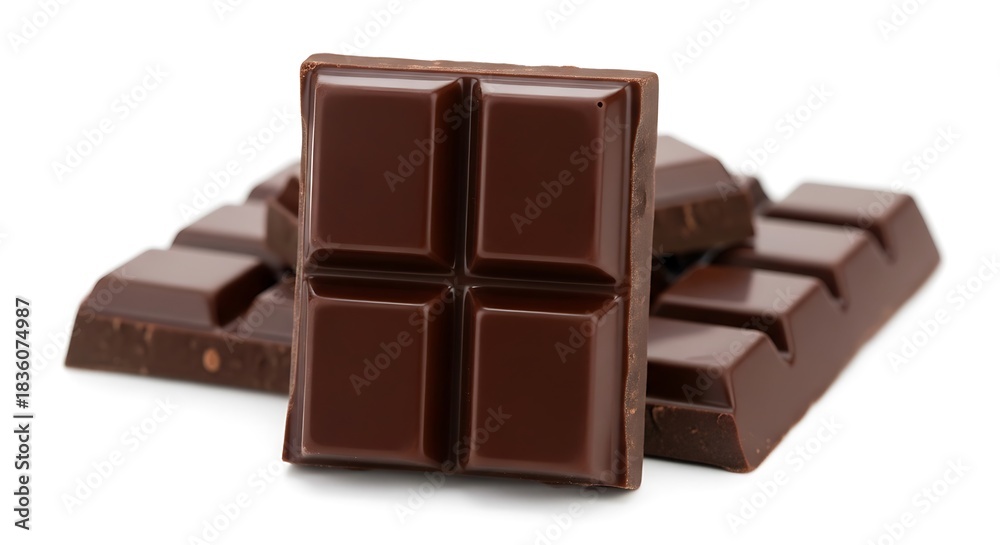 Fototapeta premium A closeup studio shot of a dark chocolate bar, isolated on a white background