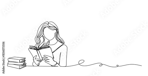 continuous single line drawing of young man and woman looking at laptop screen, line art vector illustration