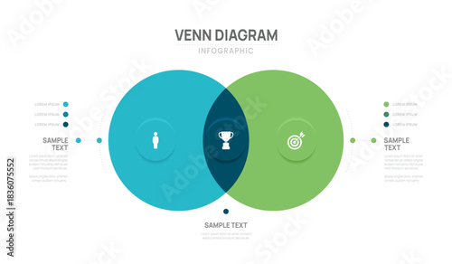 circle venn diagram infographic template 3 area options business infograph vector illustration.