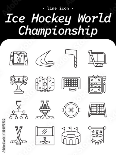 Ice Hockey World Championship thin line icon set. Tournament, players, rink, puck, competition outline icons.