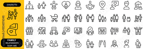 Family Relationships Icon Set. Premium Icons for Parenting, Sibling Bonds, Family Ties, and Emotional Connections.