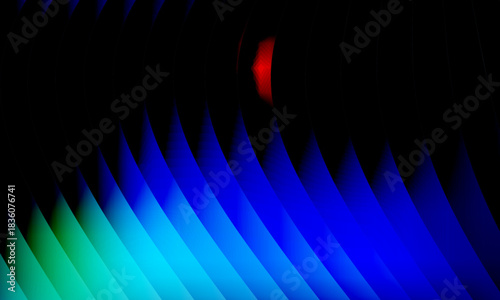 Neon ripple glass gradient in magenta, violet, ember orange on deep midnight. Sharp ribbed distortion, cinematic glow; futuristic texture background, vector illustration
