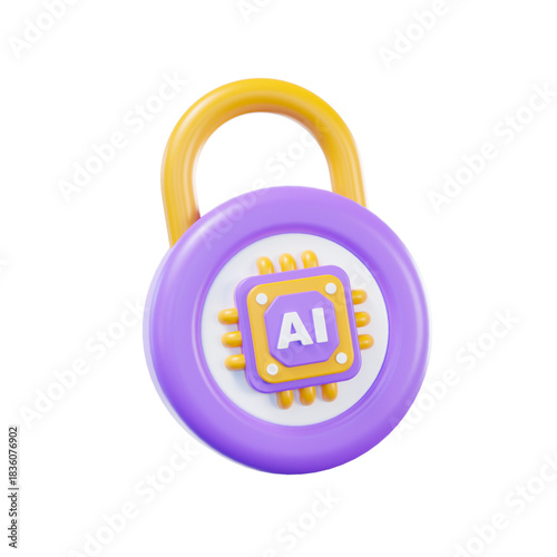 AI Security Protecting Artificial Intelligence with a Secure Lock Concept - 3D Illustration