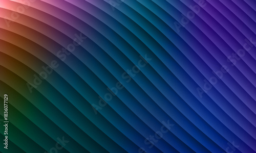 Neon ripple glass gradient in magenta, violet, ember orange on deep midnight. Sharp ribbed distortion, cinematic glow; futuristic texture background, vector illustration