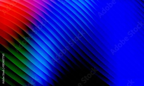 Neon ripple glass gradient in magenta, violet, ember orange on deep midnight. Sharp ribbed distortion, cinematic glow; futuristic texture background, vector illustration