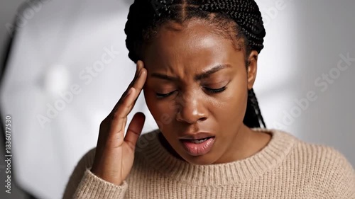 Woman Experiencing Pain with Touch to Head in Series of Emotions and Sadness
