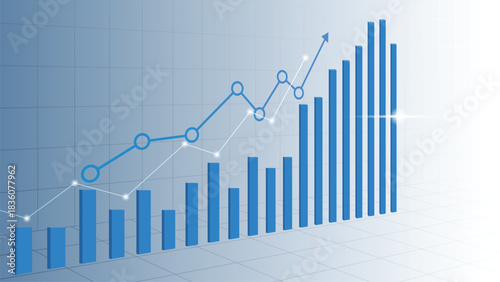Business chart showing upward trend with bar and line graph, vector illustration