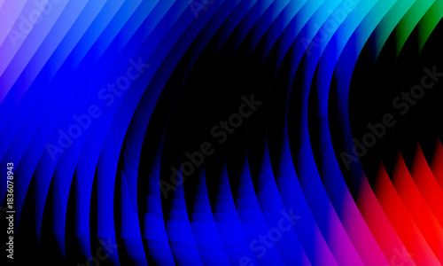 Neon ripple glass gradient in magenta, violet, ember orange on deep midnight. Sharp ribbed distortion, cinematic glow; futuristic texture background, vector illustration